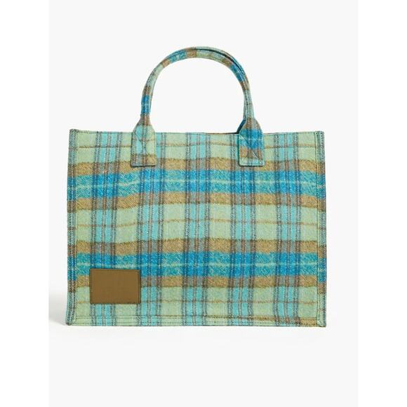 Sandro Kasbah Plaid Tote Bag Checked Brushed Virgin Wool Felt Large $370 NWT - Picture 2 of 14